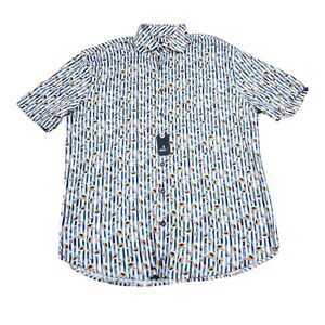 Johnnie-O Top Shelf Short Sleeve Shirt Medium Papaya Button Front Jenner Striped